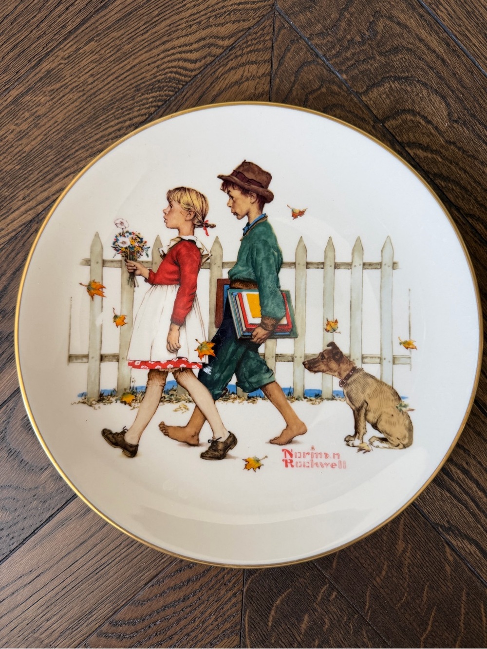 Norman Rockwell Plate — Red, Green & Brown Autumn Illustration